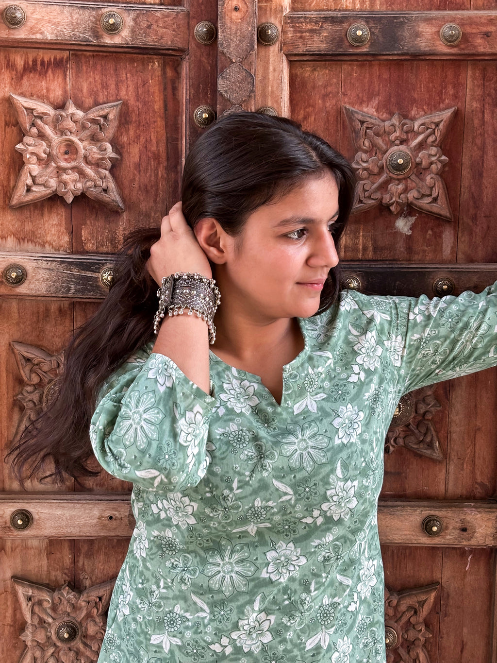 Sage Bloom Royal Cotton Kurti