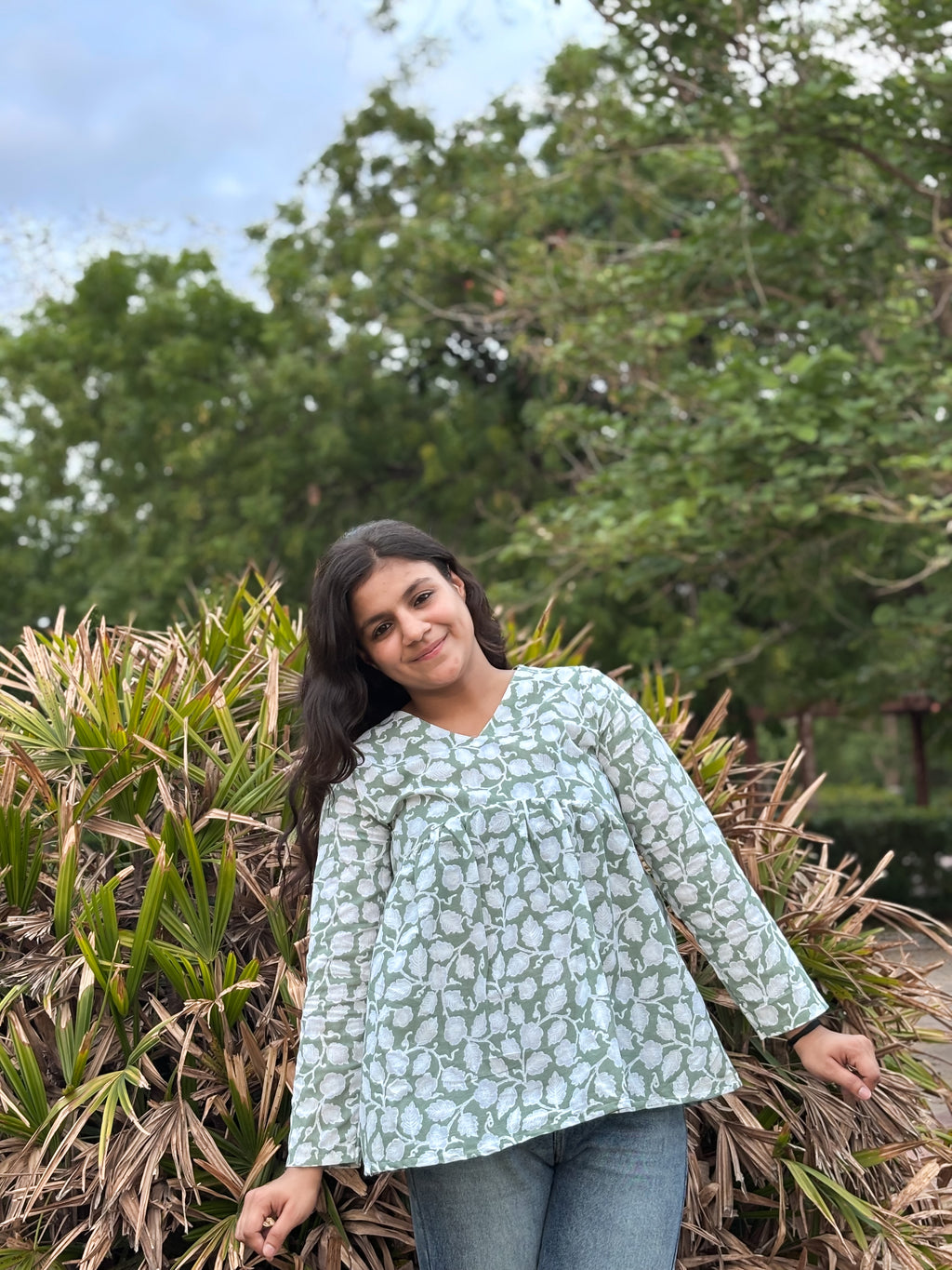 Floral Breeze Cotton Short Kurti