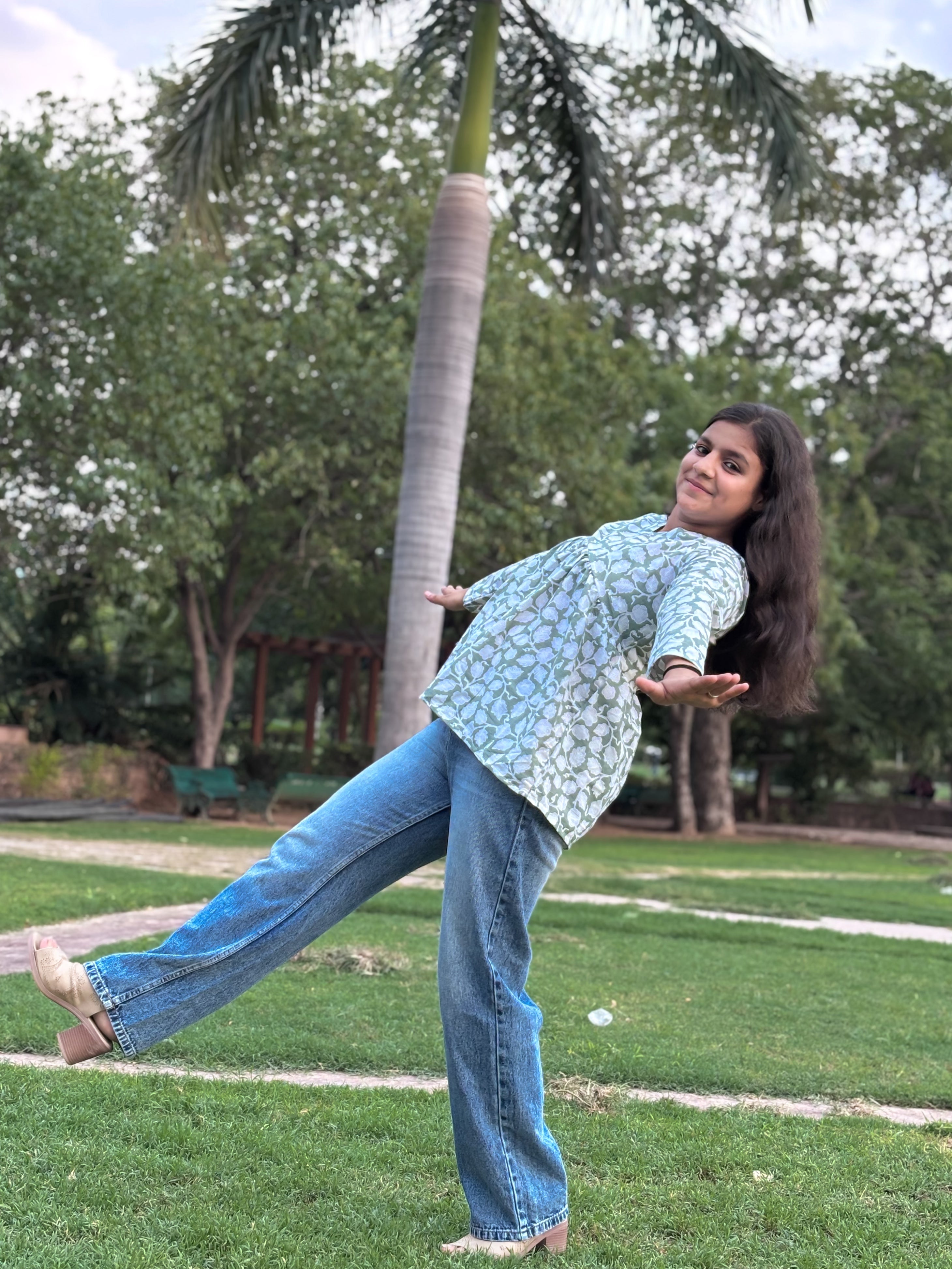 Floral Breeze Cotton Short Kurti