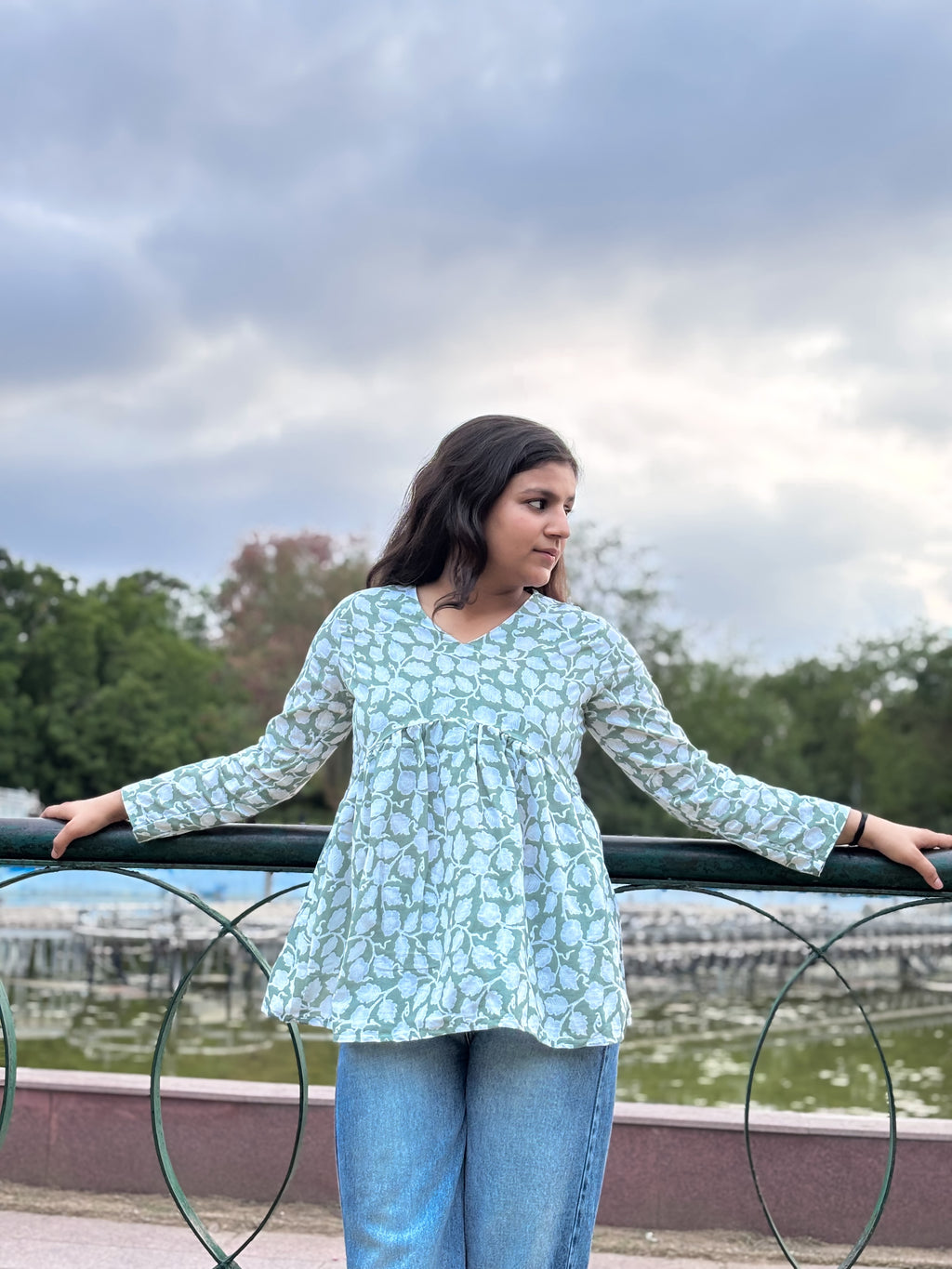 Floral Breeze Cotton Short Kurti